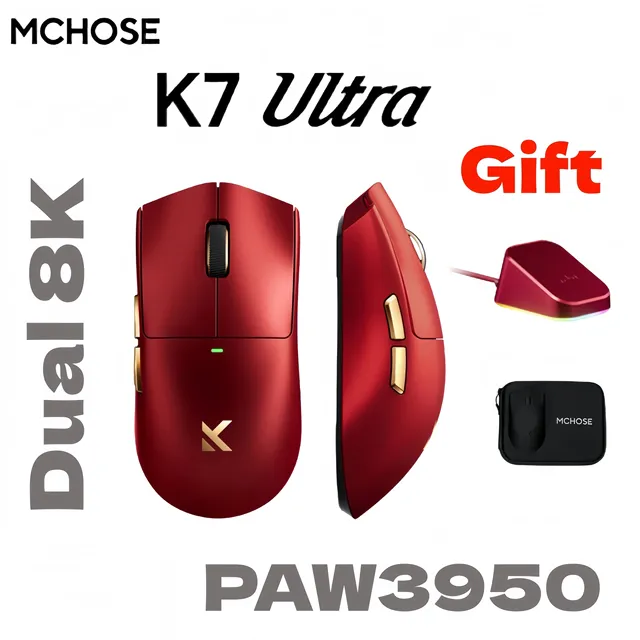 MCHOSE K7 Ultra Dual 8K Polling Rate Lightweight Magnetic Wireless Gaming Mouse PAW3950 Wireless Charging Dock Esports Office