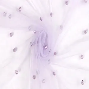 Gasa de perlas tridimensional para niños, tela de tul suave de gasa para boda