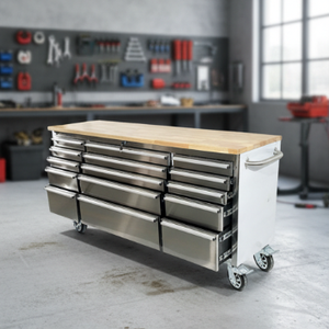 Coffre à outils de 72 pouces pour <span class=keywords><strong>garage</strong></span>, dessus en <span class=keywords><strong>bois</strong></span>, 18 tiroirs, chariot, grand meuble à outils avec tiroirs - Product Image 6