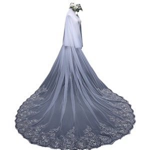 Di lusso lungo velo da sposa bianco avorio veli da sposa con bordo in pizzo a pettine Applique eleganti cattedrale lunghezza <span class=keywords><strong>accessori</strong></span> da sposa - Product Image 5