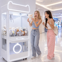 Machine à griffes en verre transparent avec roues, à monnayeur, pour attraper les peluches, avec effets lumineux néon et oreilles de chat, jeu d'arcade ludique à prix