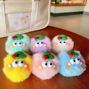 Porte-clés Kawaii <span class=keywords><strong>en</strong></span> fausse <span class=keywords><strong>fourrure</strong></span> avec <span class=keywords><strong>pompon</strong></span>, monstre aux grands yeux, jouet <span class=keywords><strong>en</strong></span> peluche doux, breloque de sac, pendentif boule <span class=keywords><strong>en</strong></span> peluche colorée et moelleuse, cadeau pour fille, 1 pièce - Product Image 4
