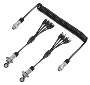 7Pin Trailer Coil Cable Set For 4-Channel Camera Display - Muti Camera Cable For Trailer Truck Rearview Camera System