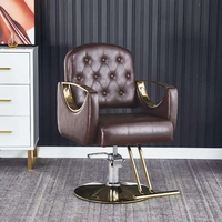 Fauteuil de Barbier Moderne Capitonnée avec Accents Dorés, Fauteuil de Coiffure Hydraulique Pivotant pour Salon
