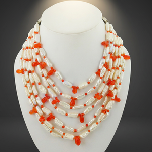 สร้อยคอไข่มุกน้ำจืดหลายเส้นประดับปะการังทรงบาโรกสีขาวสไตล์คลาสสิกสำหรับผู้หญิง สวมใส่ได้ทุกวัน - Product Image 1