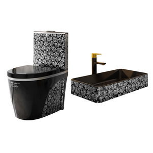 Toilettes en Toile <span class=keywords><strong>de</strong></span> céramique noire et <span class=keywords><strong>argent</strong></span>ée, vente directe <span class=keywords><strong>d</strong></span>'usine, toilettes en une pièce, Commode - Product Image 1