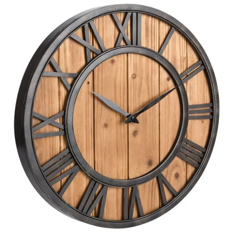 High quality round wall clock wooden frame wooden modern for office wall clock