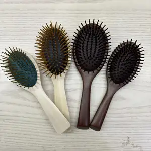 Escova de cabelo de madeira natural de amostra grátis, almofada antiestática de airbag, escova de cabelo de cerdas de madeira