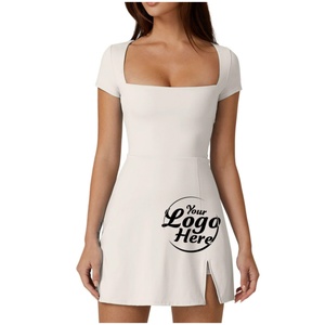 Girls' Sexy Tennis <b>Square</b> Neck Short Sleeve Built-in Shorts Golf Athletic Dress with Pockets Spandex/Cotton Team - Product Image 1