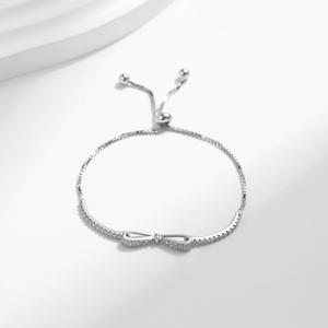 Pulsera de Lujo con Cadena Ajustable para Mujer, Joyería Fina de Plata de Ley 925 con Circonita Brillante y Lazo - Product Image 5
