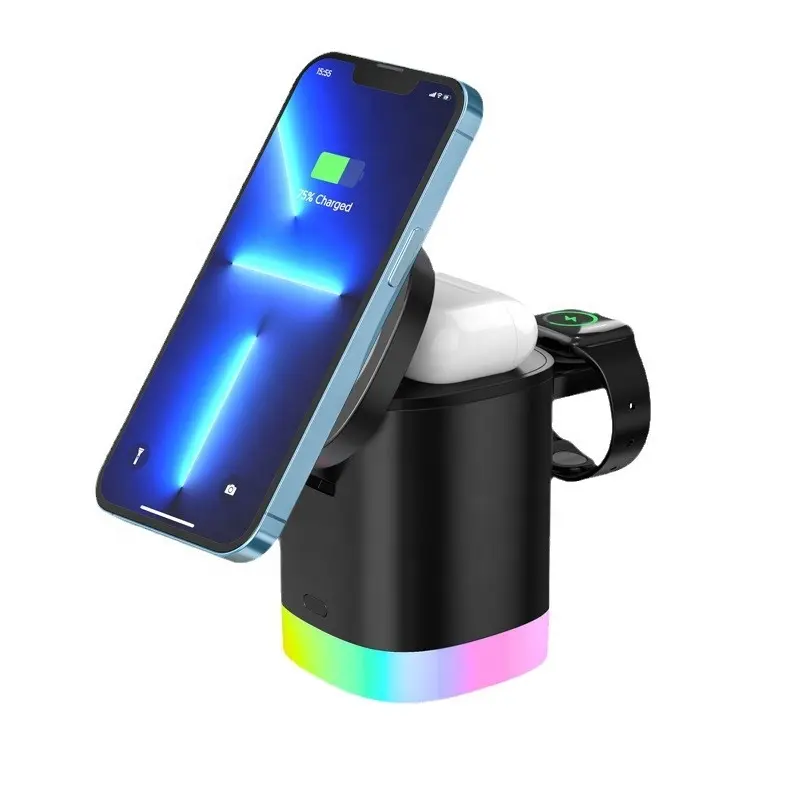 Chargeur sans fil multifonction chaud 3 en 1 chargeur de téléphone 5 en 1 chargeur avec réveil pour iphone Apple watch écouteur