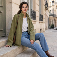 Cardigan en maille décontracté pour femme Lazy Wind, couleur unie, col montant, anti-plis, avec logo frontal, collection automne/hiver