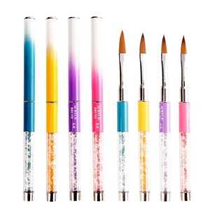 Oval Metal Handle Crystal Rhinestone UV Gel Carving Pen Brush <b>Liquid</b> Powder DIY <b>Nail</b> Drawing Tool - Product Image 1