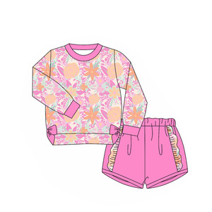Preorder Sports Kids Toddler Girls Fall Flowers Long Sleeve Tops <strong>Ruffle</strong> <strong>Shorts</strong> Fall Bottoms Sports Outfits Sets Clothes - Product Image 5