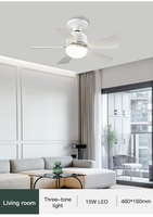 Mini 20 pouces LED Socket Source de lumière Ventilateur de plafond LED Petit ventilateur intérieur Gradation Design asiatique Socket Fan Light avec télécommande