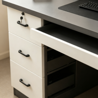 Bureau d'ordinateur moderne et simple avec tiroirs et plateau pour clavier, idéal pour l'étude et l'écriture des étudiants, pour chambre à coucher ou bureau à domicile