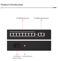 Switch PoE de 8 Puertos 10/100Mbps + 2 Puertos Gigabit Uplink No Administrado, 48V, Compatible con VLAN, Plug-and-Play para Cámaras IP Hikvision y CCTV