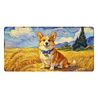 Tapis de bureau XL en caoutchouc écologique, motif Corgi de dessin animé impressionniste, peinture à l'huile, tapis de souris professionnel pour le gaming, surface lisse, motif chien