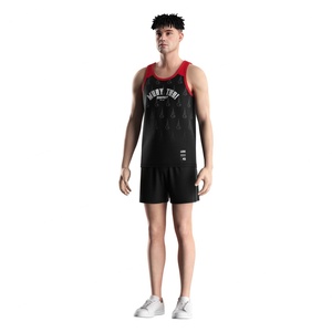Vêtements de sport décontractés en sublimation pour la boxe thaïlandaise, uniforme de compétition, t-shirt noir, gilet d'entraînement – Vente en gros - Product Image 5