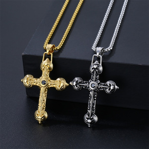 Nouveau collier en acier inoxydable de haute qualité, style vintage américain, avec accessoires de bijouterie en croix, finition huilée - Product Image 3