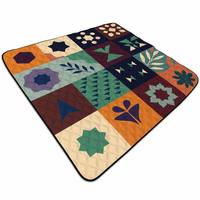 Couverture Imperméable Matelassée Bohème Patchwork 16 Panneaux en Polyester, Tapis de Pique-nique Réversible Géométrique Boho, Tapis Mural