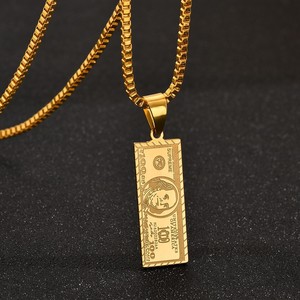 2026 18K Vergoldete Edelstahl Hip-Hop Herren Mode-Schmuck US-Dollar Anhänger Halskette $100 Bargeld-Halskette - Product Image 6
