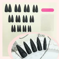 24 faux ongles Halloween Dark Scrub à presser, portables, style Y2K, mi-longs, pointus, en acrylique, pointes d'ongles 3D noires