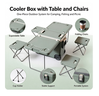 Glacière multifonctionnelle 32L avec table et chaises, glacière isotherme portable avec roues pour le camping, la pêche, le pique-nique