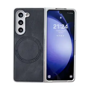 Magnetic Case For Samsung Fold 5 4 3 Support Wireless Charging Pc Skin texture Full Protection Cover