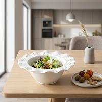 Bol en céramique à bordure ajourée en dentelle pour la maison et l'hôtel, idéal pour les fruits et les salades, bol de service décoratif