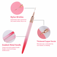 Lot de 3 pinceaux à ongles personnalisables avec logo, en nylon flexible à pointe fine, virole or rose, pour le nail art et la peinture au gel