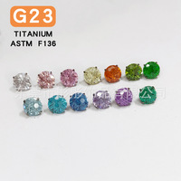 Anting Titanium ASTM F136 G23 Berhiaskan Zirkonia Potongan Bunga untuk Tindik Telinga, Tulang Rawan, Bibir, Perhiasan Tubuh Grosir, Pemasok OEM