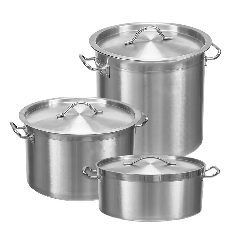 High Quality Hot Sell Two Handles Stainless Steel Soup Cooker Pot With 3 Layers Bottom Sauce Pan Pot