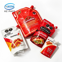 Sachet Doypack à bec verseur, imprimé sur mesure, de qualité alimentaire, anti-fuite, pour l'emballage de sauce chili, ketchup et sauces salade