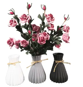 Fabrik neue Großhandel Kunststoff Handwerk Blumen arrangement weiße Rattan-ähnliche gewebte Taille Vase