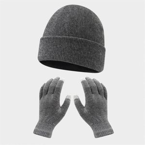 Autumn Winter Solid Color Touch Screen Acrylic Custom Knitted <b>Beanie</b> Outdoor Riding Warm Cold-proof Ski Hat Gloves Suit - Product Image 4