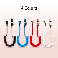 Câble USB C enroulé à angle droit 2 en 1 USB C & L, câble de charge et de données extensible pour voiture et bureau, compatible iPhone iPad Android Tablet