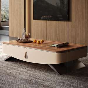 JINS-Meuble de télévision en marbre de luxe, couleur naturelle, table basse en marbre avec pieds en métal - Product Image 5