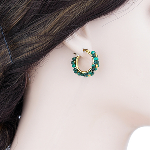 Aros de cristal verde chapados en oro, estilo bohemio para uso diario, aros con cuentas de cristal verde, pendientes de aro chapados en oro - Product Image 4