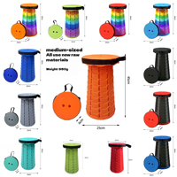 Taburete Plegable Telescópico de Altura Ajustable con Asiento Redondo de Plástico para Paseos por Ciudades Antiguas, Jardines, Patios y Uso Relajante y Confortable