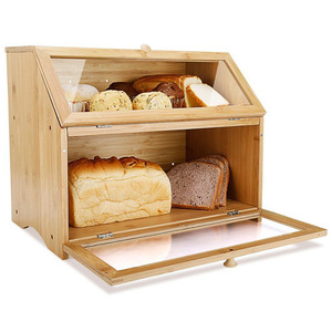Bamboo Bread Box Double Layer Acrylic Transparent Large Capacity <b>Storage</b> <b>Kitchen</b> Dustproof Airtight Bread Keeper - Product Image 5