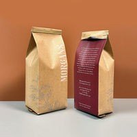 Sachet personnalisé imprimé 250g 1kg avec fermeture à lien, fond plat, soufflet, en papier kraft brun, pour emballage de café, thé, grains de café, avec valve