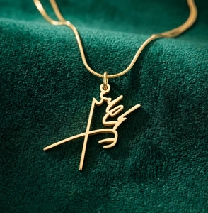 Elegante Collana con Firma Reza Pahlavi in Acciaio Inossidabile Placcato Oro 18k, Charm Pahlavi Altamente Lucidato, Firma Reza <span class=keywords><strong>Shah</strong></span> - Product Image 3