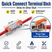 Bloc de bornes à double entrée de type pression, en matériau ignifuge transparent, 32A 450V, pour un câblage industriel stable