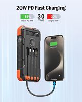 Batterie Externe Solaire Haute Capacité 20000mAh avec 4 Câbles Intégrés, Charge Rapide 20W, Chargeur Sans Fil, Lampe Torche Super Lumineuse, Thermomètre Portable