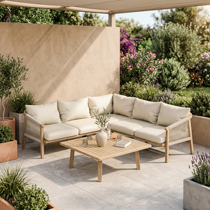 Nordic Outdoor Corner Sofa Set Teak UV-Resistant PE Rattan Rope Side Chair Cushioned Garden Patio Furniture for Hotel Use - Product Image 3
