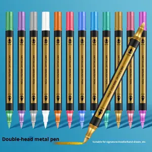 Spidol DIY Dua Ujung Logam Akrilik Cepat Kering Tahan Air Ujung Keras untuk Highlight, Menggambar Seni, Grafiti dengan Tulisan Dua Sisi - Product Image 5