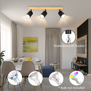 <span class=keywords><strong>Spot</strong></span> de plafond GU10 moderne et minimaliste en métal noir à 3 têtes avec base en bois rotative, montage en surface, disponible en OEM pour salon et maison - Product Image 4