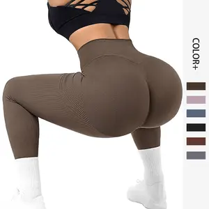 Push Up Leggings da donna Scrunch pantaloni senza cuciture palestra Fitness vita alta Leggings attillati da Yoga Leggings sportivi da corsa elasticizzati a coste