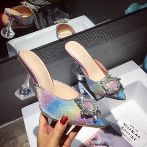 Escarpins Sandales Élégants à Bout Pointu pour Femmes, Talons Hauts Scintillants en Cristal, Mules à Talon Aiguille en Perspex 2025 - Product Image 4